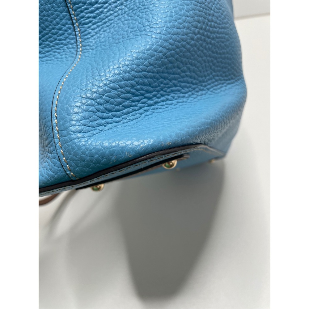 Dooney & Bourke Turquoise Pebbled Leather Tote Bag Brown Trim Blue Shoulder Bag - Picture 10 of 16